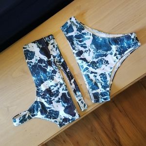 Sea wave one shoulder bikini set large